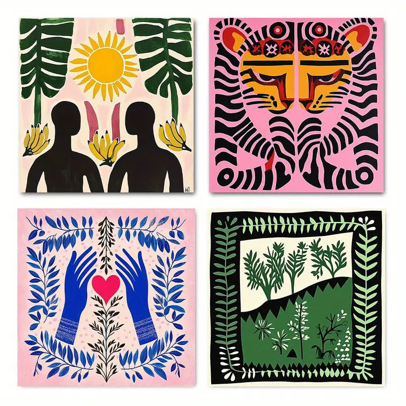 4pcs  Vintage Egyptian Tiger Leopard  ET  Wall Art Canvas Framed