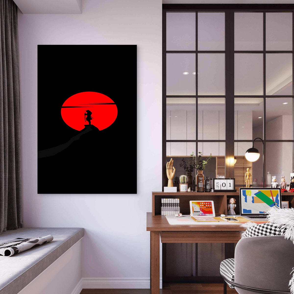 Crimson Solstice Silhouette Warrior 60x90cm Metal Print Ready to Hang