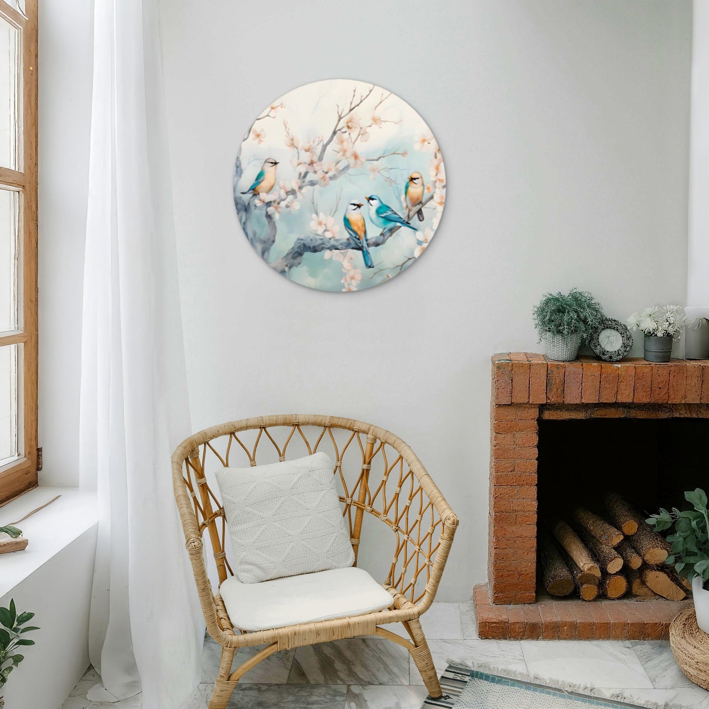 Pastel Clored Birds Perched on Branches Acrylic Glass Rounded Print Tempered Glass Wall Art 100% Made in Australia Ready to Hang