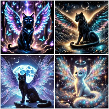 4pcs Winged Cat Animal Design Wall Art Canvas Framed