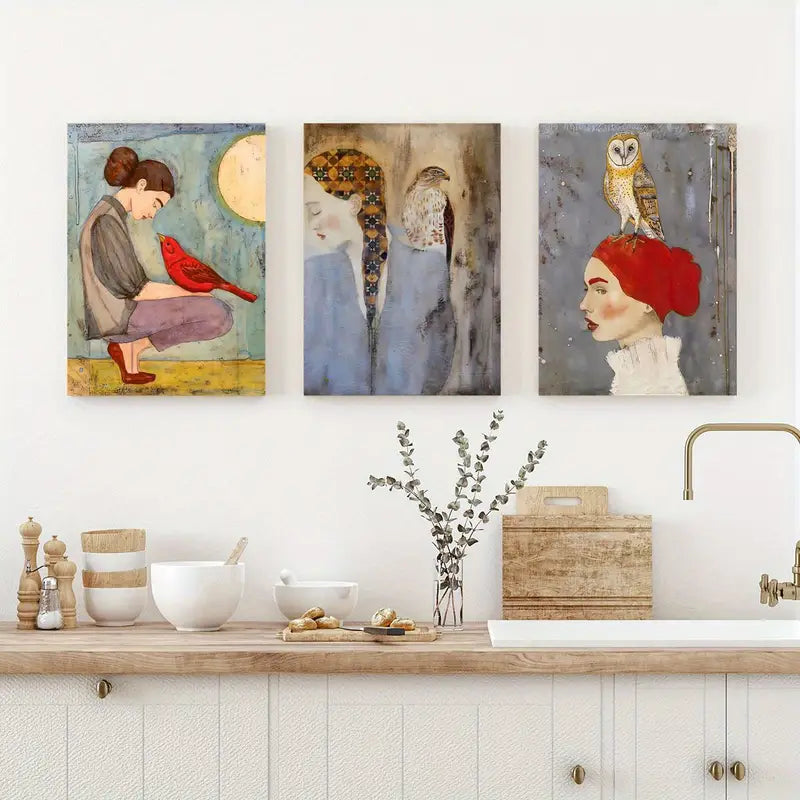 3pcs Harmonious Figure Beauty, Artistic Spatial Accent Metal Print Ready to Hang Art