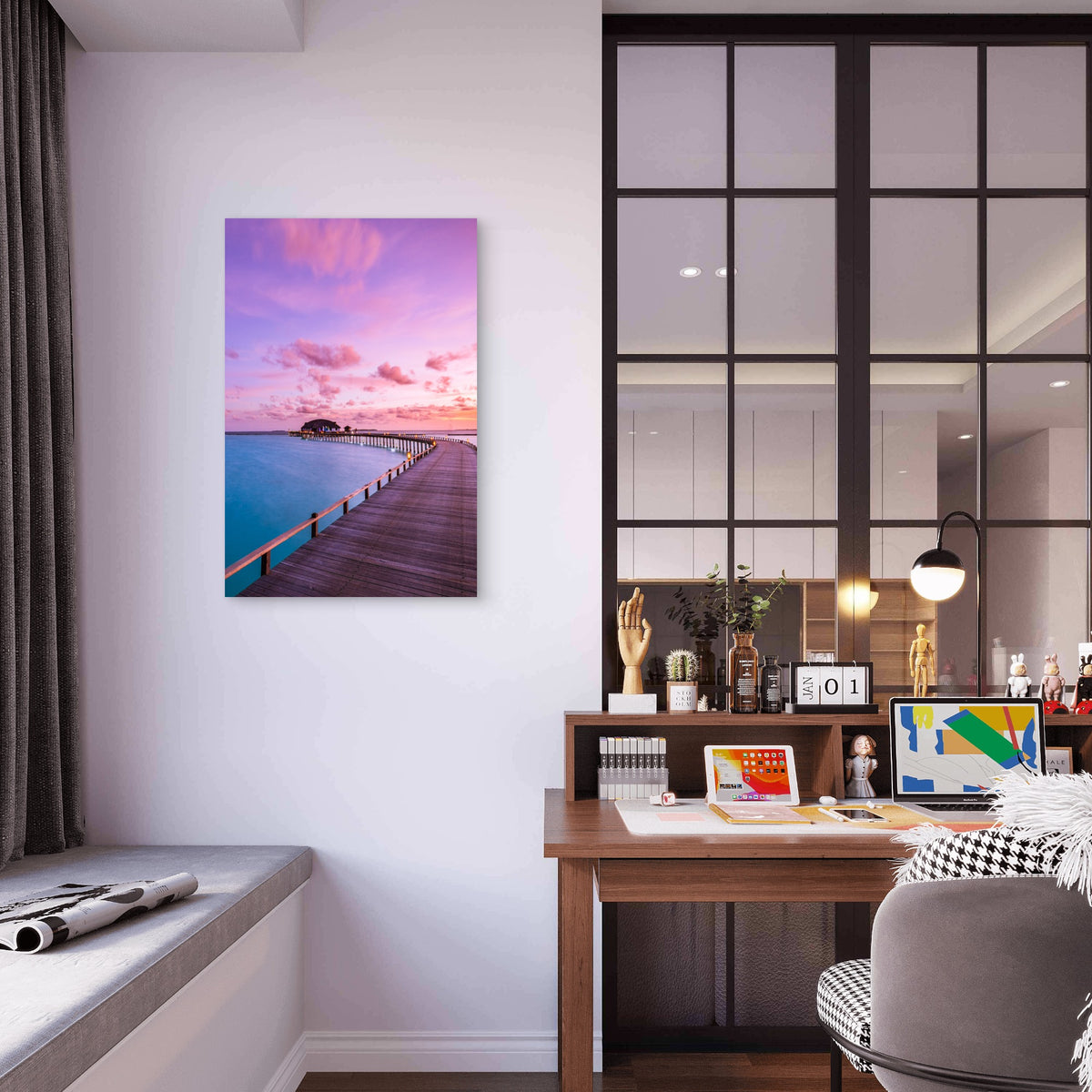 Maldives Male Overwater Bungalow Wooden Pier 40x60cm Metal Print Ready to Hang
