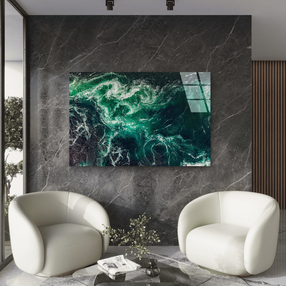 Emerald Ocean Whirpool Tempered Glass Printing Wall Art Australian Made Quality