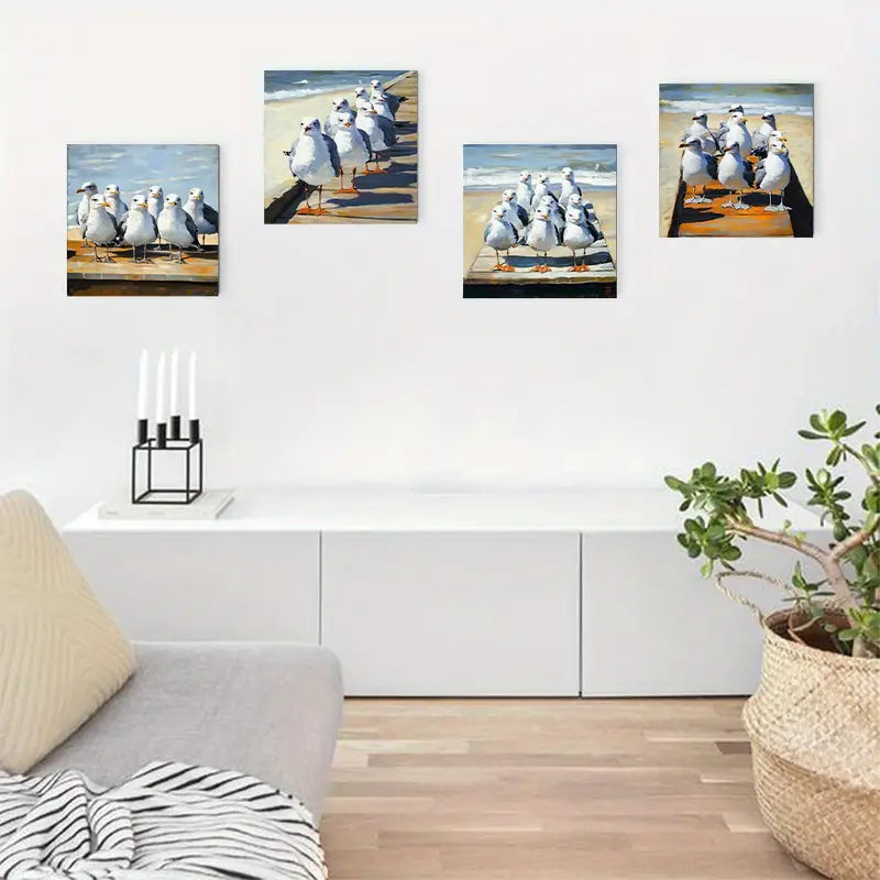 4pcs Sea Birds Enhancing Wall Art Canvas Framed