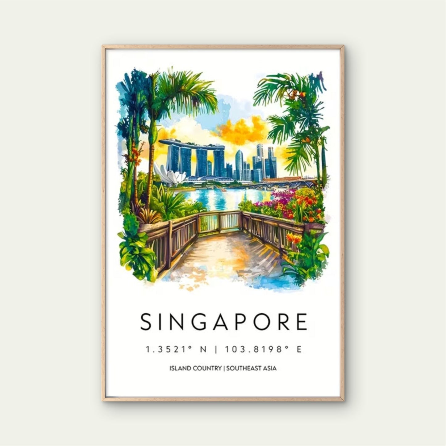 Singapore Island Country Southeast Asia Travel Poster Print Wall Art