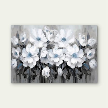 Blue Toned White Flowers Black and White Wall Art Decor 100% Australian Made