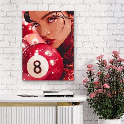 Lucky Eight Ball Design in a Red Retro Theme Metal Print Ready to Hang