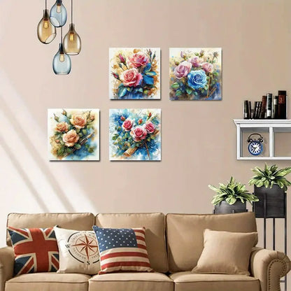 4pcs Blue And white violin  Wall Art Canvas Framed