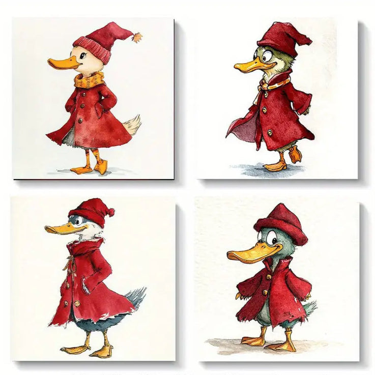4pcs  Red Riding Hood Duck   Wall Art Canvas Framed