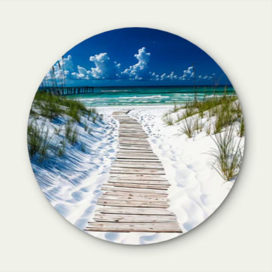 Sandy Wooden Pier Beach Path Coastline Acrylic Glass Rounded Print Tempered Glass Wall Art 100% Made in Australia Ready to Hang