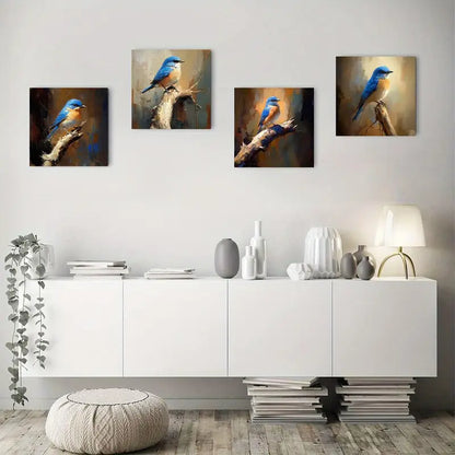 4pcs Blue Yellow And White Parrot Wall Art Canvas Framed