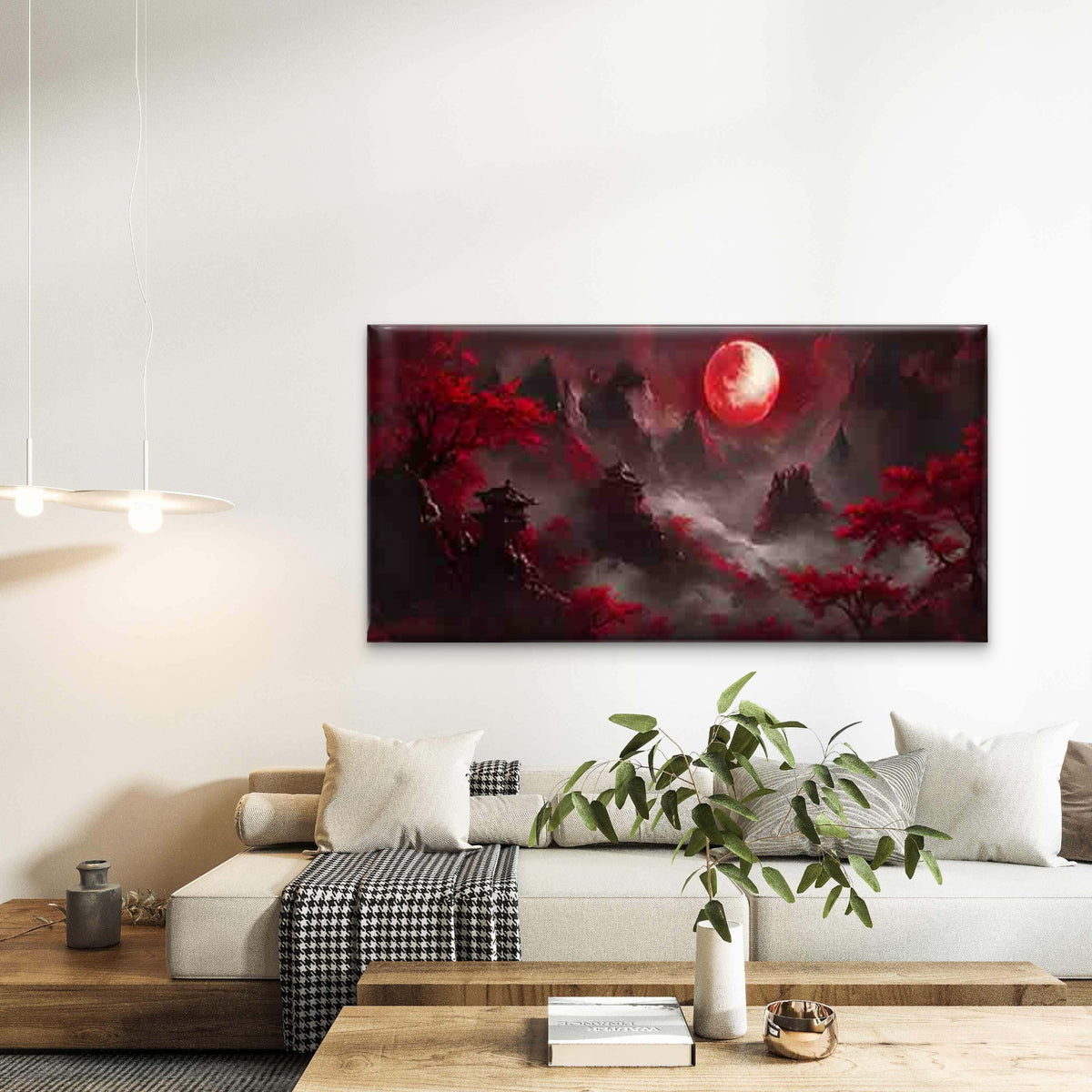 Red Trees And Ancient Pavilions Wall Art Canvas Office Home Room Framed 120x60cm