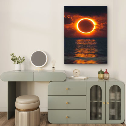 Vibrant Sunset Seascape with Red Circle Over Ocean 60x90cm Metal Print Ready to Hang - Bella Home Decor