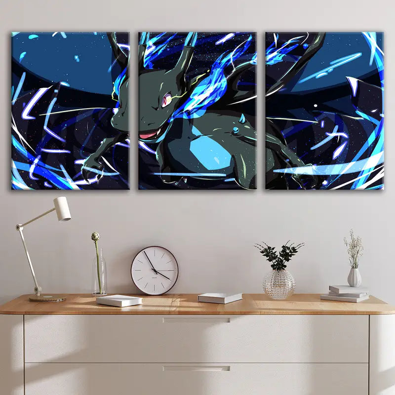 3pcs Elf Monster Fire Dragon Anime Wall Art Set Canvas Framed 50x70cm - High Quality Print 100% Australian Made Wall Canvas Ready to Hang