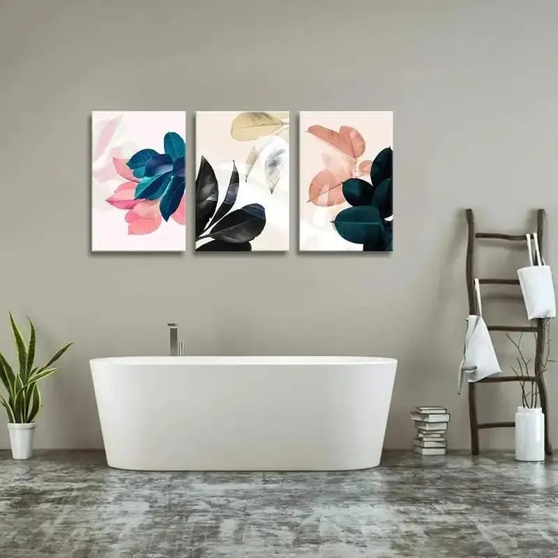 3pcs Simple Life Colorful Leaf Abstract Metal Print Ready to Hang Art