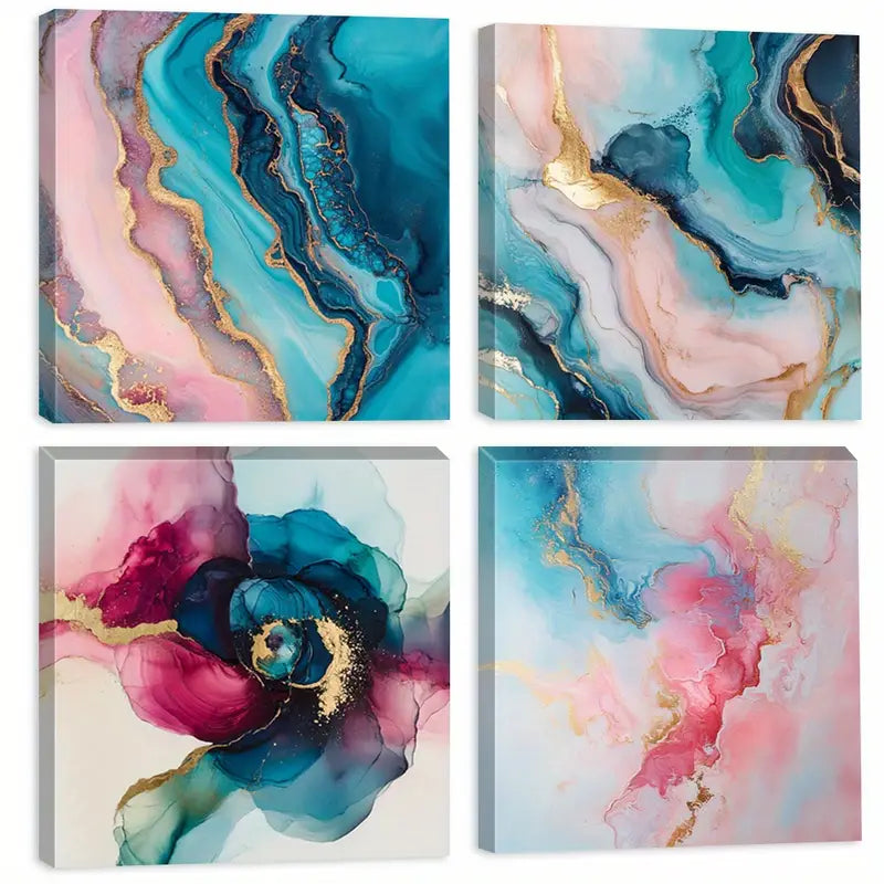 4pcs  Featuring Color Mixing Squares Wall Art Canvas Framed