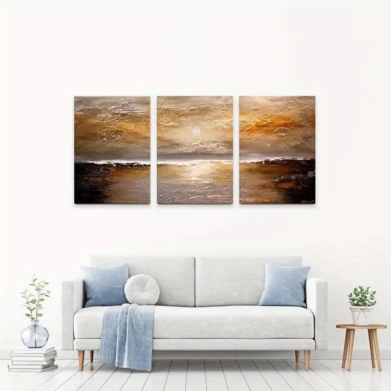 3pcs Sunset Ocean Scenic Beach View Wall Art Set Canvas Framed 60x90cm - High Quality Print 100% Australian Made Wall Canvas Ready to Hang
