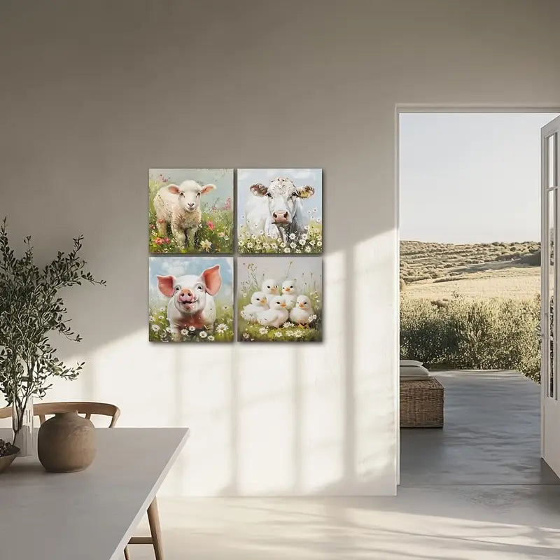 4pcs Reusable Rustic Farmhous   Wall Art Canvas Framed