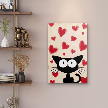 Black Cat and Hearts Theme 60x90cm Metal Print Ready to Hang