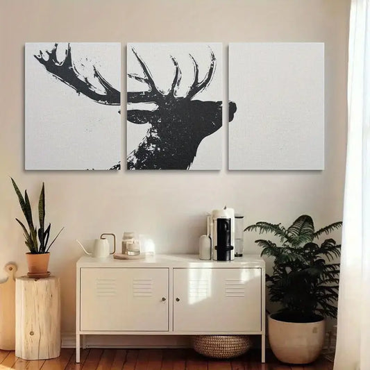 3pcs Deer Silhouette Classic Design Minimalist Metal Print Ready to Hang Art