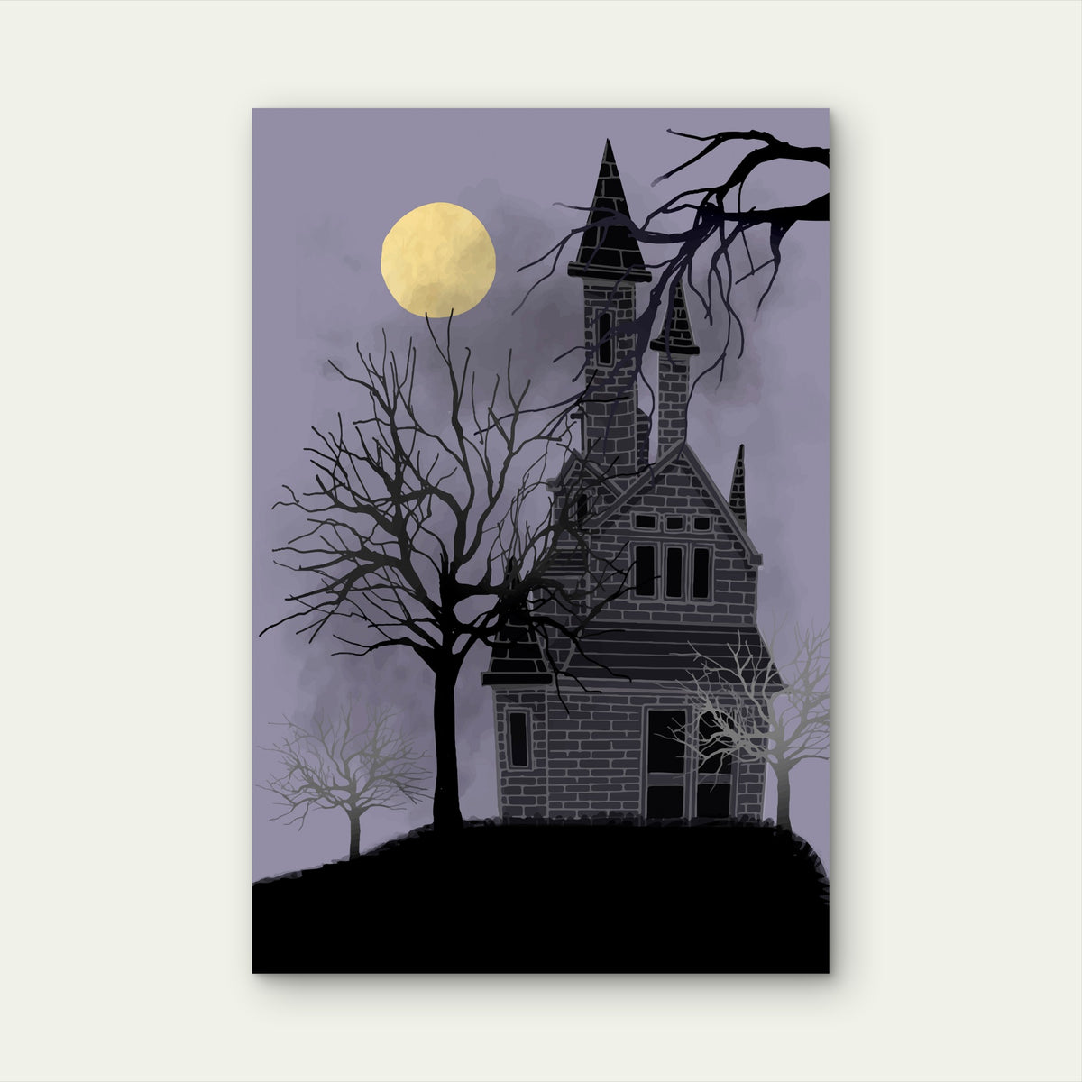 Illustration of a Haunted House on a Hill 60x90cm Metal Print Ready to Hang