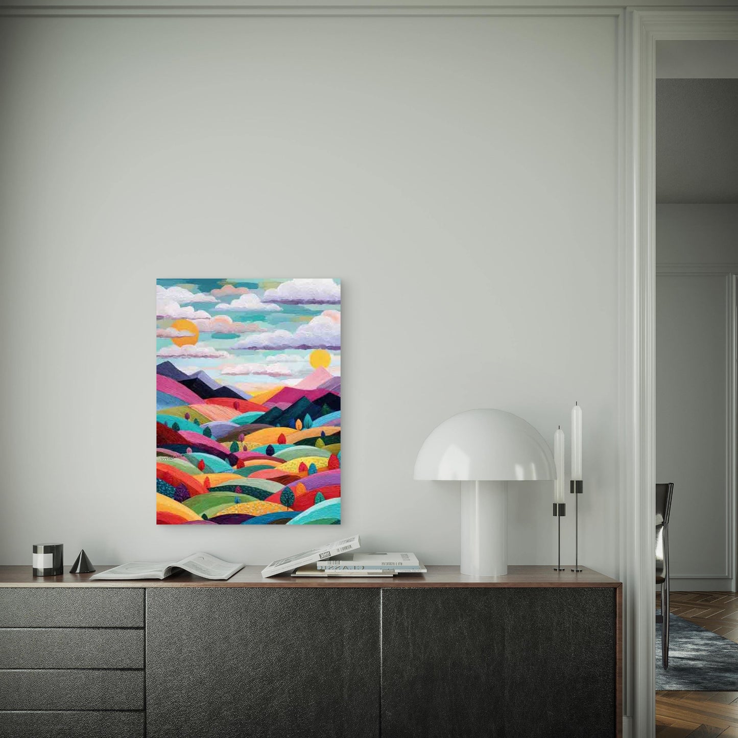 Vibrant Multicolor Rolling Hills & Pastel Sky Metal Print Ready to Hang