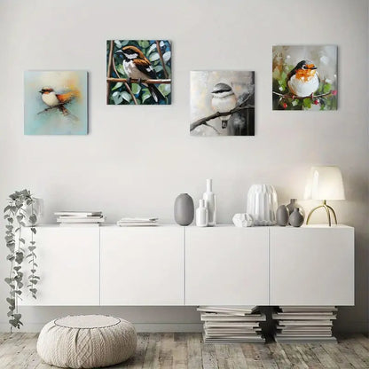 4pcs Vibrant Canvas Bird Art Prints  Wall Art Canvas Framed