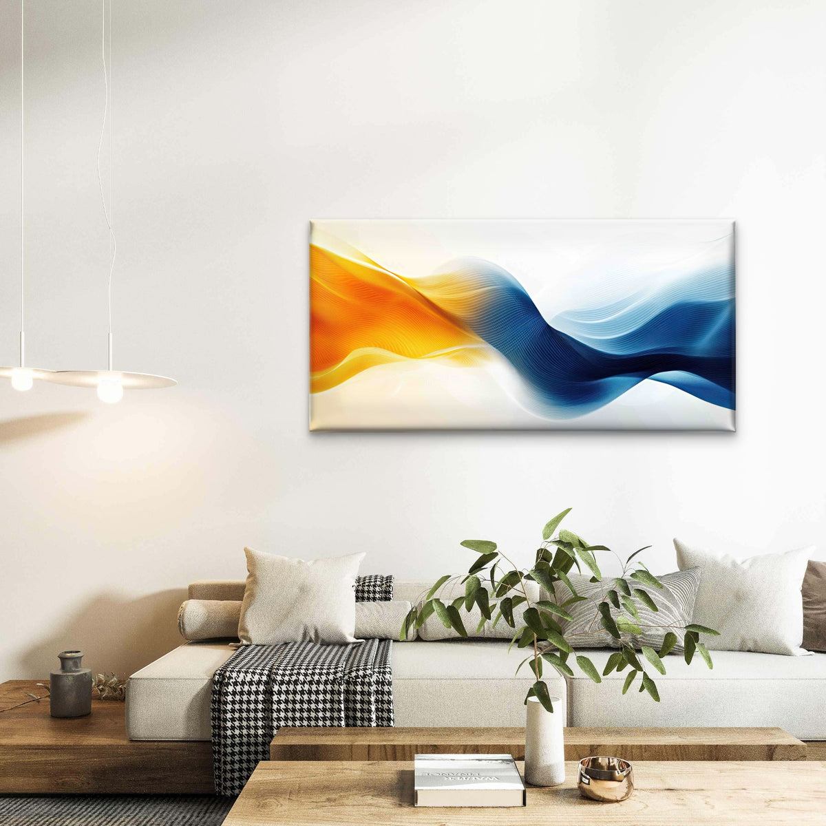 Abstract Blue and Orange Wave Wall Art Canvas Office Home Room Framed 120x60cm