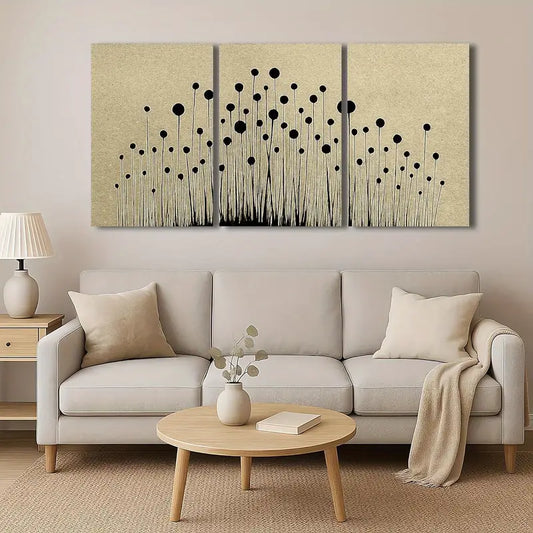 3pcs Beige And Black Modern Minimal Floral Nature  Metal Print Ready to Hang Art