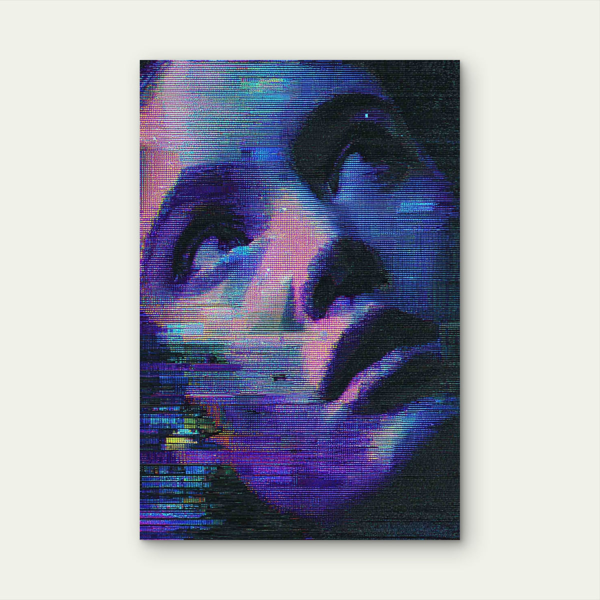 Digital Echoes Fragmented Face 60x90cm Metal Print Ready to Hang