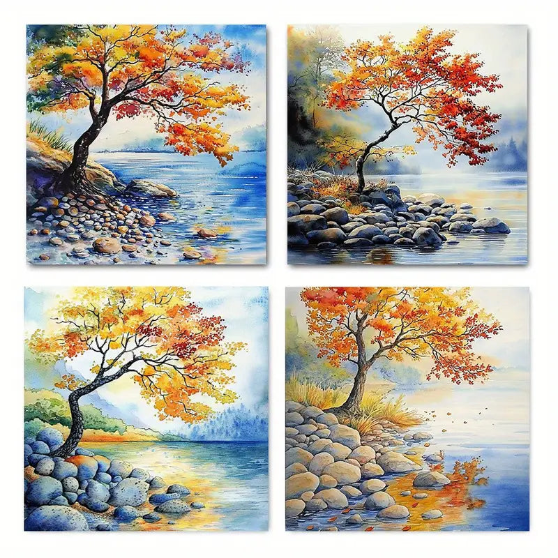 4pcs  Autumn Tree  AT Wall Art Canvas Framed