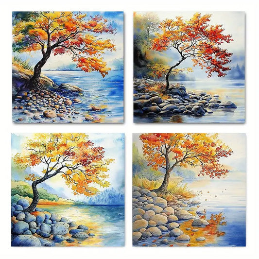 4pcs  Autumn Tree  AT Wall Art Canvas Framed