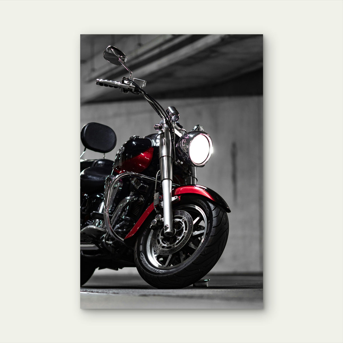 Red Cruiser Motorcycle Chrome Chopper 40x60cm Metal Print Ready to Hang