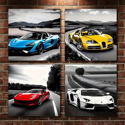 4pcs Colorful Racing Car Painting Wall Art Canvas Framed