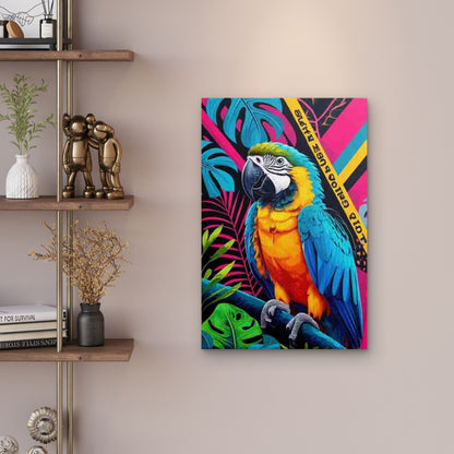 Parrot on Branch 60x90cm Metal Print Ready to Hang
