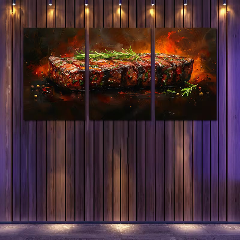3pcs Delicious Steak Wall Art Set Canvas Framed 40x60cm - High Quality Print 100% Australian Made Wall Canvas Ready to Hang