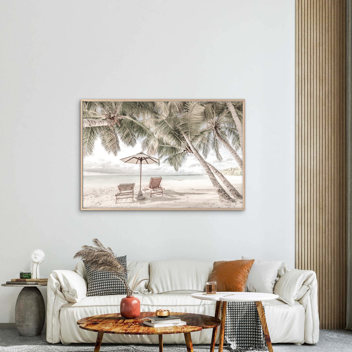 Beach Huts & Plam Trees Sea View Print 100% Australian Made