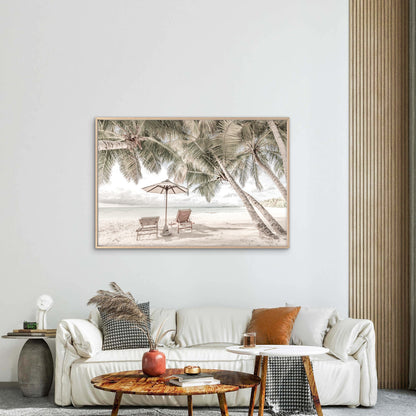 Beach Huts & Plam Trees Sea View Print 100% Australian Made