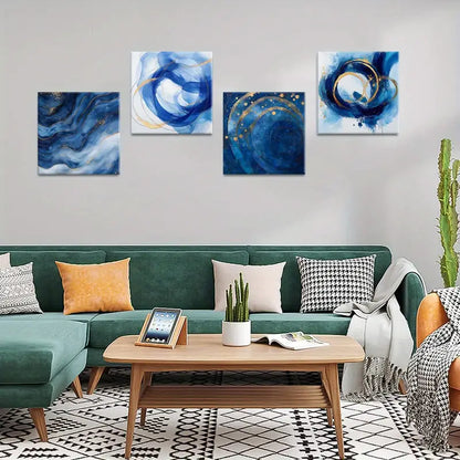 4pcs Blue and Golden Swirls    Wall Art Canvas Framed
