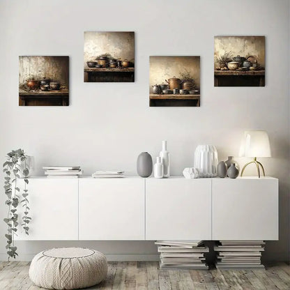 4pcs Rustic Farmhouse Kitchen Vintage    Wall Art Canvas Framed