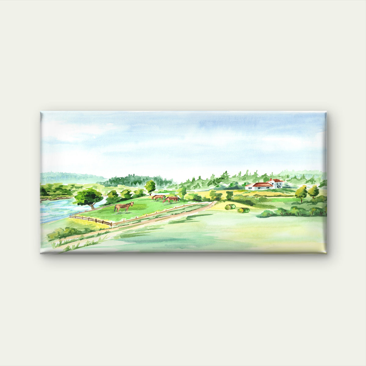 Rustic Watercolor Farm Field Wall Art Canvas Office Home Room Framed 120x60cm