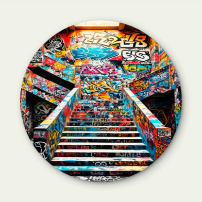 Modern Graffiti Painting Staircase  Acrylic Glass Rounded Print Tempered Glass Wall Art 100% Made in Australia Ready to Hang