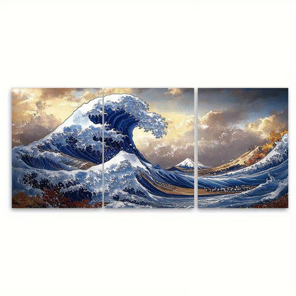 3pcs  Katsushika Hokusai The Great Wave off Kanagawa Metal Print Ready to Hang Art