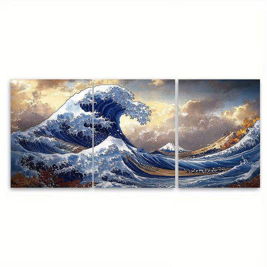 3pcs  Katsushika Hokusai The Great Wave off Kanagawa Metal Print Ready to Hang Art