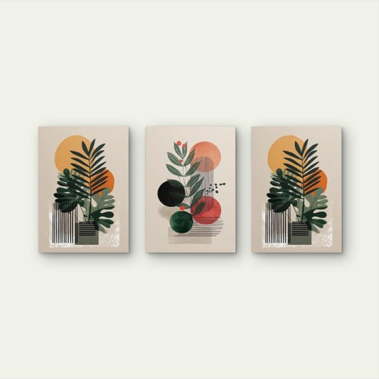 3pcs Modern Abstract Monstera Botanical Wall Art Set Canvas Framed 50x70cm - High Quality Print 100% Australian Made Wall Canvas Ready to Hang
