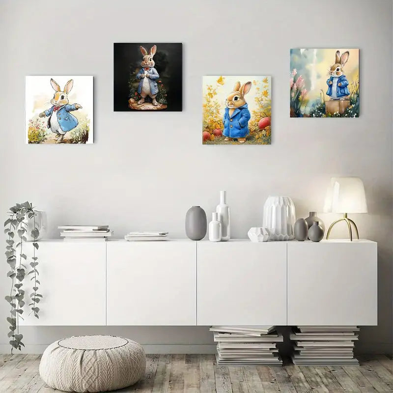 4pcs Charming Rabbit Canvas Wall Art Canvas Framed