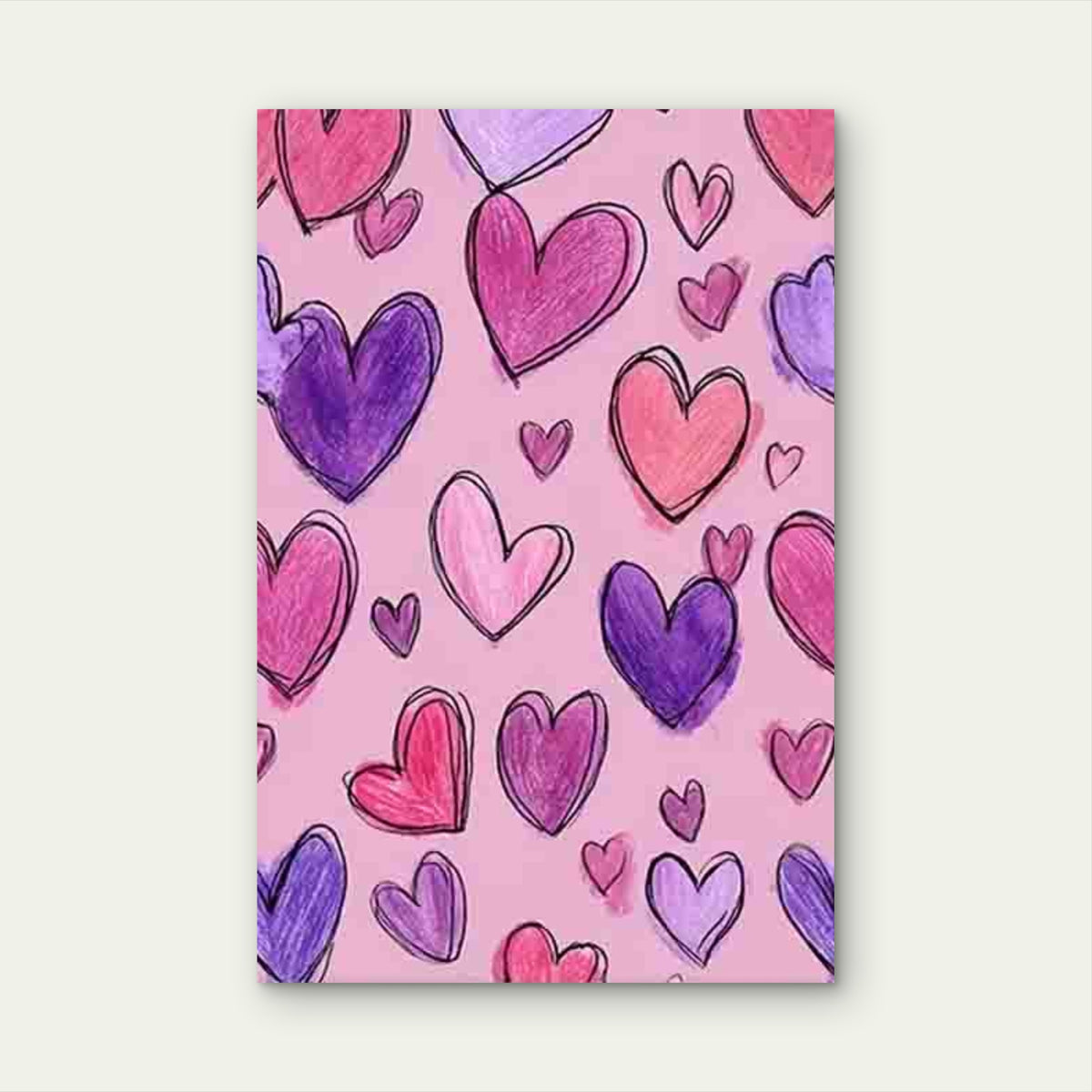 Hand-Drawn Heart Patterns 60x90cm Metal Print Ready to Hang