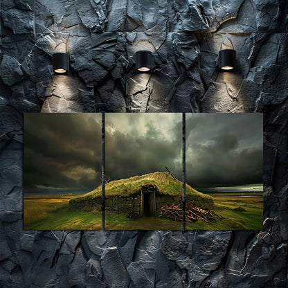 3pcs Icelandic Viking House Wall Art Set Canvas Framed 60x90cm - High Quality Print 100% Australian Made Wall Canvas Ready to Hang