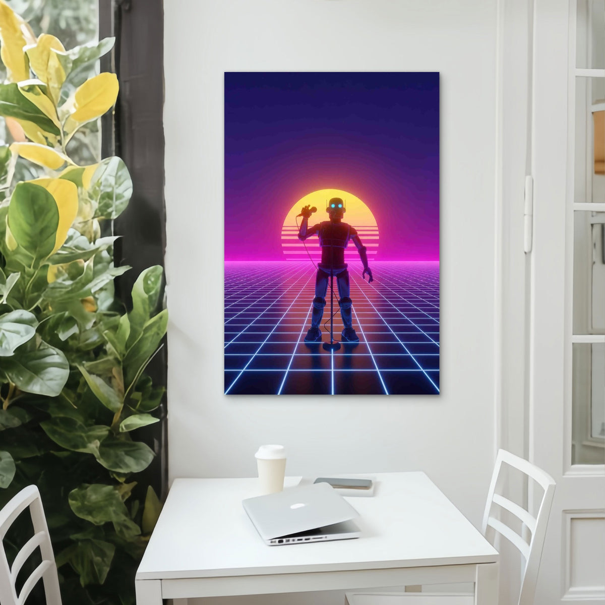Retro Robot Serenade 60x90cm Metal Print Ready to Hang