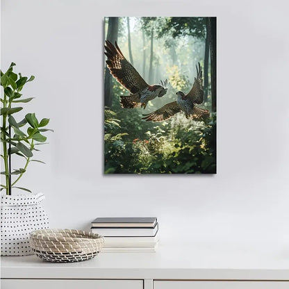 Photorealistic Hawks in Magical Forest Scene 40x60cm Metal Print Ready to Hang
